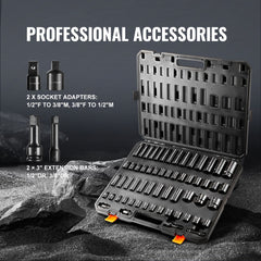 Impact Sockets Set 59pcs 6-Point 3/8" & 1/2" Drive Bit Ratchet Tool Kit