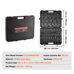 Impact Sockets Set 59pcs 6-Point 3/8" & 1/2" Drive Bit Ratchet Tool Kit