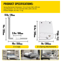 Murphy Mounting Wall Springs Mechanism, Heavy Duty Support Hardware DIY Kit, Bed Springs Mechanism Ideal for King Queen Bed (Vertical), White