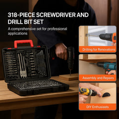 Drill Bit Set, 318 Pieces Drill and Driver Bit Set, Screwdriver Bit Set Suitable for Wood Metal Cement Drilling and Screw Driving, Drill Bit Sets Combo Kit Assorted in Organized Carrying Case