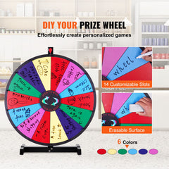 24 inch Spinning Prize Wheel, 14 Slots Tabletop Spinner, Heavy Duty Roulette Wheel with a Dry Erase and 2 Markers, Win Fortune Spin Games in Party Pub Trade Show Carnival