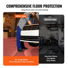 Garage Tiles Interlocking, 12 x 12 x 0.53 inch 25 Pack Garage Floor Covering Tiles, Non-Slip Double-Sided Texture Garage Flooring Tiles, for Garages, Basements, Repair Shops, Red