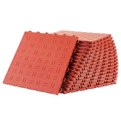 Garage Tiles Interlocking, 12 x 12 x 0.53 inch 25 Pack Garage Floor Covering Tiles, Non-Slip Double-Sided Texture Garage Flooring Tiles, for Garages, Basements, Repair Shops, Red