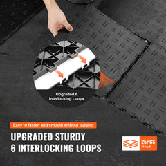 Garage Tiles Interlocking, 12 x 12 x 0.53 inch 25 Pack Garage Floor Covering Tiles, Non-Slip Double-Sided Texture Garage Flooring Tiles, for Garages, Basements, Repair Shops, Black