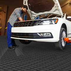 Garage Tiles Interlocking, 12 x 12 x 0.53 inch 25 Pack Garage Floor Covering Tiles, Non-Slip Double-Sided Texture Garage Flooring Tiles, for Garages, Basements, Repair Shops, Black