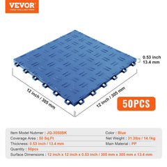 Garage Tiles Interlocking, 305 x 305 x 13.4 mm 50 Pack Garage Floor Covering Tiles, Non-Slip Double-Sided Texture Garage Flooring Tiles, for Garages, Basements, Repair Shops, Blue