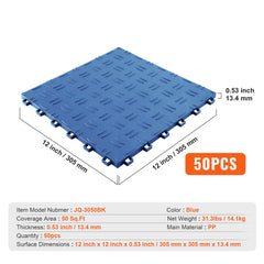 Garage Tiles Interlocking, 305 x 305 x 13.4 mm 50 Pack Garage Floor Covering Tiles, Non-Slip Double-Sided Texture Garage Flooring Tiles, for Garages, Basements, Repair Shops, Blue