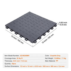 Garage Tiles Interlocking, 12 x 12 x 0.53 inch 25 Pack Garage Floor Covering Tiles, Non-Slip Double-Sided Texture Garage Flooring Tiles, for Garages, Basements, Repair Shops, Graphite Gray