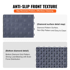 Garage Tiles Interlocking, 12 x 12 x 0.53 inch 50 Pack Garage Floor Covering Tiles, Non-Slip Double-Sided Texture Garage Flooring Tiles, for Garages, Basements, Repair Shops, Graphite Gray