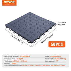 Garage Tiles Interlocking, 12 x 12 x 0.53 inch 50 Pack Garage Floor Covering Tiles, Non-Slip Double-Sided Texture Garage Flooring Tiles, for Garages, Basements, Repair Shops, Graphite Gray