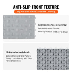 Garage Tiles Interlocking, 305 x 305 x 13.4 mm 25 Pack Garage Floor Covering Tiles, Non-Slip Double-Sided Texture Garage Flooring Tiles, for Garages, Basements, Repair Shops, Silver