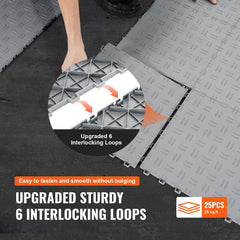 Garage Tiles Interlocking, 305 x 305 x 13.4 mm 25 Pack Garage Floor Covering Tiles, Non-Slip Double-Sided Texture Garage Flooring Tiles, for Garages, Basements, Repair Shops, Silver