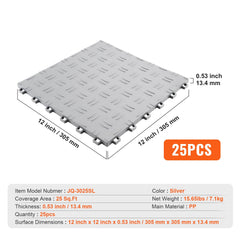 Garage Tiles Interlocking, 305 x 305 x 13.4 mm 25 Pack Garage Floor Covering Tiles, Non-Slip Double-Sided Texture Garage Flooring Tiles, for Garages, Basements, Repair Shops, Silver