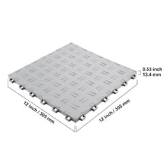 Garage Tiles Interlocking, 305 x 305 x 13.4 mm 25 Pack Garage Floor Covering Tiles, Non-Slip Double-Sided Texture Garage Flooring Tiles, for Garages, Basements, Repair Shops, Silver