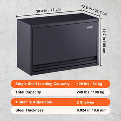 Metal Storage Cabinet, 54.4 kg Load Capacity per Shelf, 50.8 cm Tall Wall-Mounted Powder-Coating Steel Garage Cabinet with Adjustable Shelf, Press to Lock & Open Door, Perfect for Office Home Garage