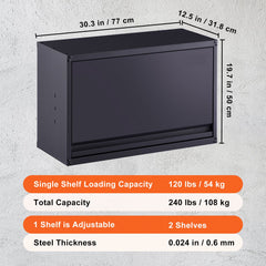 Metal Storage Cabinet, 54.4 kg Load Capacity per Shelf, 50.8 cm Tall Wall-Mounted Powder-Coating Steel Garage Cabinet with Adjustable Shelf, Press to Lock & Open Door, Perfect for Office Home Garage