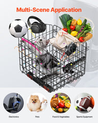 Scooter Rear Basket, Folding Metal Wire Basket, Heavy Duty & Spacious Cargo Basket, Works with 1-inch Receiver, Compatible with Most Golden, Drive & Pride Mobility Scooter