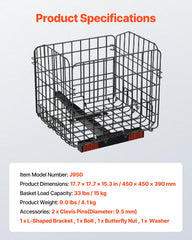 Scooter Rear Basket, Folding Metal Wire Basket, Heavy Duty & Spacious Cargo Basket, Works with 1-inch Receiver, Compatible with Most Golden, Drive & Pride Mobility Scooter
