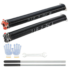 Garage Door Torsion Springs, Pair of 5.54 x 50.8 x 610 mm, 16000 Cycles, Garage Door Springs with Non-Slip Winding Bars, Gloves and Mounting Wrench, Electrophoresis Coated for Replacement