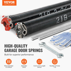 Garage Door Torsion Springs, Pair of 5.54 x 50.8 x 610 mm, 16000 Cycles, Garage Door Springs with Non-Slip Winding Bars, Gloves and Mounting Wrench, Electrophoresis Coated for Replacement