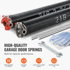 Garage Door Torsion Springs, Pair of 5.54 x 50.8 x 610 mm, 16000 Cycles, Garage Door Springs with Non-Slip Winding Bars, Gloves and Mounting Wrench, Electrophoresis Coated for Replacement