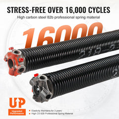 Garage Door Torsion Springs, Pair of 5.54 x 50.8 x 610 mm, 16000 Cycles, Garage Door Springs with Non-Slip Winding Bars, Gloves and Mounting Wrench, Electrophoresis Coated for Replacement