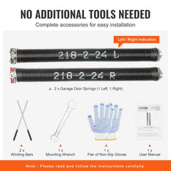 Garage Door Torsion Springs, Pair of 5.54 x 50.8 x 610 mm, 16000 Cycles, Garage Door Springs with Non-Slip Winding Bars, Gloves and Mounting Wrench, Electrophoresis Coated for Replacement