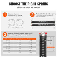 Garage Door Torsion Springs, Pair of 5.54 x 50.8 x 610 mm, 16000 Cycles, Garage Door Springs with Non-Slip Winding Bars, Gloves and Mounting Wrench, Electrophoresis Coated for Replacement