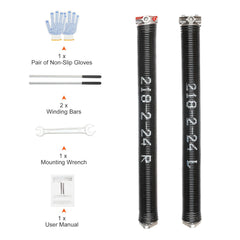 Garage Door Torsion Springs, Pair of 5.54 x 50.8 x 610 mm, 16000 Cycles, Garage Door Springs with Non-Slip Winding Bars, Gloves and Mounting Wrench, Electrophoresis Coated for Replacement