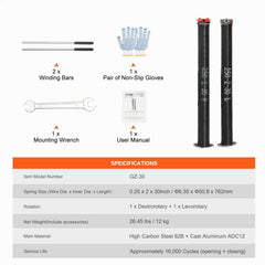 Garage Door Torsion Springs, 16000 Cycles, Pair of 0.25 x 2 x 30inch, Garage Door Springs with Non-Slip Winding Bars, Mounting Tool and Gloves, Electrophoresis Coated, for Replacement