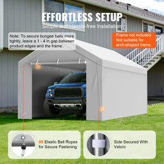 Carport Replacement Canopy Cover Top + Side Wall 10 x 20 ft, Garage Tent Shelter Tarp Heavy-Duty Waterproof & UV Protected, Easy Installation with Ball Bungees,White (Frame Not Included)