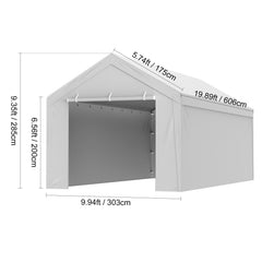 Carport Replacement Canopy Cover Top + Side Wall 10 x 20 ft, Garage Tent Shelter Tarp Heavy-Duty Waterproof & UV Protected, Easy Installation with Ball Bungees,White (Frame Not Included)