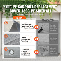 Carport Replacement Canopy Cover Top + Side Wall 10 x 20 ft, Garage Tent Shelter Tarp Heavy-Duty Waterproof & UV Protected, Easy Installation with Ball Bungees,White (Frame Not Included)