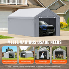 Carport Replacement Canopy Cover Top + Side Wall 10 x 20 ft, Garage Tent Shelter Tarp Heavy-Duty Waterproof & UV Protected, Easy Installation with Ball Bungees,White (Frame Not Included)