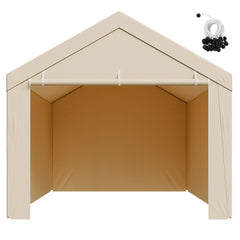 Carport Replacement Canopy, 6 x 3 m Potable Garage Tent Top Tarp with Sidewalls, UV-Resistant & Waterproof, Heavy Duty Car Shelter Tarp with Ball Buggees, Beige, Frame Not Included