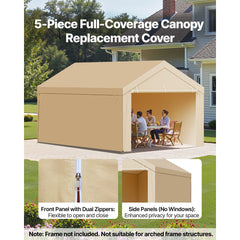 Carport Replacement Canopy, 6 x 3 m Potable Garage Tent Top Tarp with Sidewalls, UV-Resistant & Waterproof, Heavy Duty Car Shelter Tarp with Ball Buggees, Beige, Frame Not Included