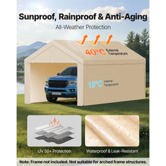 Carport Replacement Canopy, 6 x 3 m Potable Garage Tent Top Tarp with Sidewalls, UV-Resistant & Waterproof, Heavy Duty Car Shelter Tarp with Ball Buggees, Beige, Frame Not Included