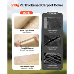 Carport Replacement Canopy, 6 x 3 m Potable Garage Tent Top Tarp with Sidewalls, UV-Resistant & Waterproof, Heavy Duty Car Shelter Tarp with Ball Buggees, Beige, Frame Not Included