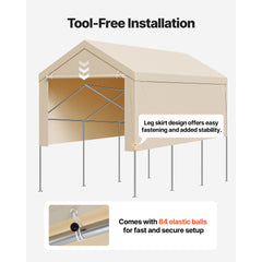 Carport Replacement Canopy, 6 x 3 m Potable Garage Tent Top Tarp with Sidewalls, UV-Resistant & Waterproof, Heavy Duty Car Shelter Tarp with Ball Buggees, Beige, Frame Not Included