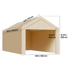 Carport Replacement Canopy, 6 x 3 m Potable Garage Tent Top Tarp with Sidewalls, UV-Resistant & Waterproof, Heavy Duty Car Shelter Tarp with Ball Buggees, Beige, Frame Not Included