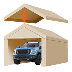 Carport Replacement Canopy, 6 x 3 m Potable Garage Tent Top Tarp with Sidewalls, UV-Resistant & Waterproof, Heavy Duty Car Shelter Tarp with Ball Buggees, Beige, Frame Not Included