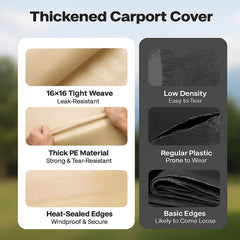 Carport Replacement Canopy, 6 x 3 m Potable Garage Tent Top Tarp with Sidewalls, UV-Resistant & Waterproof, Heavy Duty Car Shelter Tarp with Ball Buggees, Beige, Frame Not Included