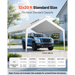 Carport Replacement Canopy, 6 x 3.6 m Potable Garage Tent Top Tarp, UV-Resistant & Waterproof Car Shelter Tarp, Heavy Duty Car Port Cover with Ball Buggees, White, Frame Not Included