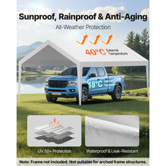Carport Replacement Canopy, 6 x 3.6 m Potable Garage Tent Top Tarp, UV-Resistant & Waterproof Car Shelter Tarp, Heavy Duty Car Port Cover with Ball Buggees, White, Frame Not Included