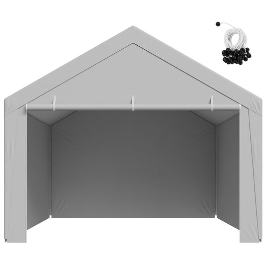 Carport Replacement Canopy, 6x 3.6 m Potable Garage Tent Top Tarp with Sidewalls, UV-Resistant & Waterproof, Heavy Duty Car Shelter Tarp with Ball Buggees, Grey, Frame Not Included