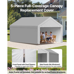 Carport Replacement Canopy, 6x 3.6 m Potable Garage Tent Top Tarp with Sidewalls, UV-Resistant & Waterproof, Heavy Duty Car Shelter Tarp with Ball Buggees, Grey, Frame Not Included