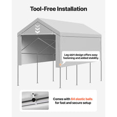 Carport Replacement Canopy, 6x 3.6 m Potable Garage Tent Top Tarp with Sidewalls, UV-Resistant & Waterproof, Heavy Duty Car Shelter Tarp with Ball Buggees, Grey, Frame Not Included