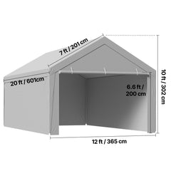 Carport Replacement Canopy, 6x 3.6 m Potable Garage Tent Top Tarp with Sidewalls, UV-Resistant & Waterproof, Heavy Duty Car Shelter Tarp with Ball Buggees, Grey, Frame Not Included