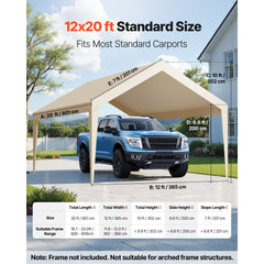 Carport Replacement Canopy, 6 x 3.6 m Potable Garage Tent Top Tarp, UV-Resistant & Waterproof Car Shelter Tarp, Heavy Duty Car Port Cover with Ball Buggees, Beige, Frame Not Included
