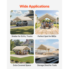 Carport Replacement Canopy, 6 x 3.6 m Potable Garage Tent Top Tarp, UV-Resistant & Waterproof Car Shelter Tarp, Heavy Duty Car Port Cover with Ball Buggees, Beige, Frame Not Included
